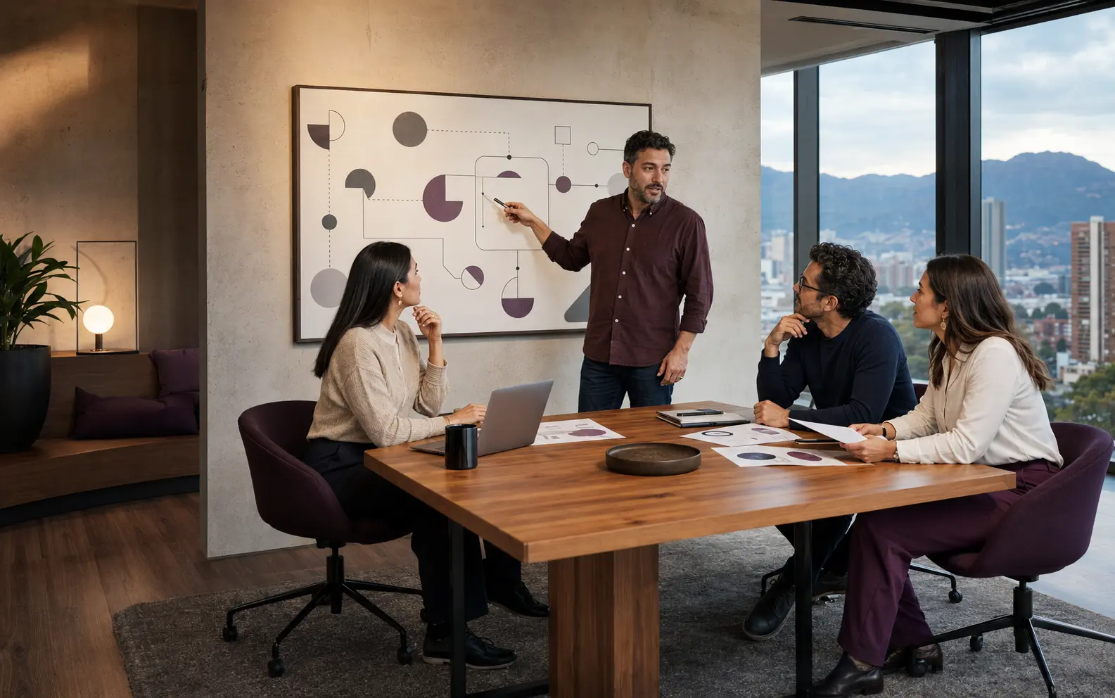 Profesionales colombianos definiendo una estrategia empresarial y tecnológica en Bogotá